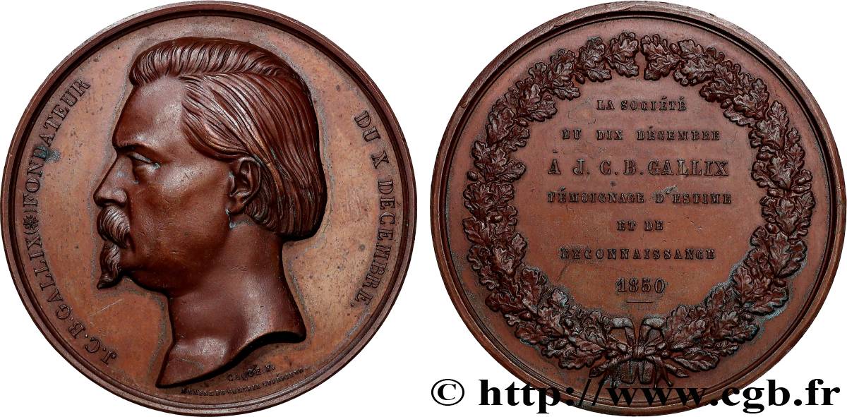 SECOND REPUBLIC Médaille, Jean Claude Barthélemy Gallix, Société du DixDécembre AU