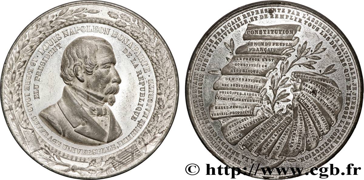 SECOND REPUBLIC Médaille, Élection du président Louis Napoléon Bonaparte AU