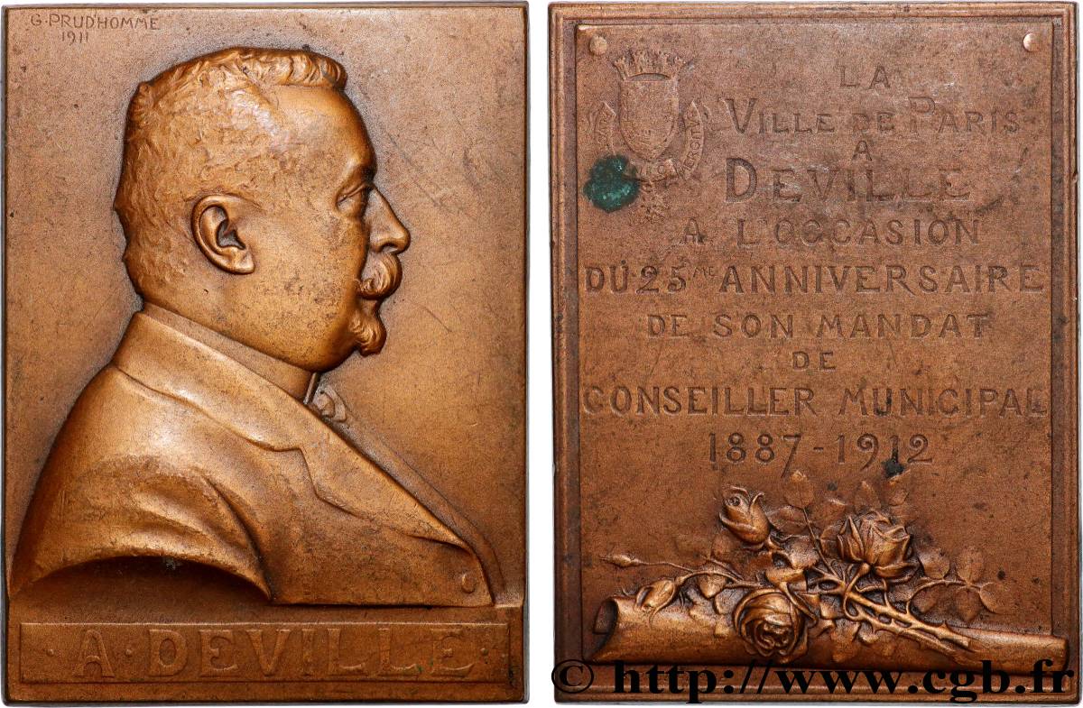 III REPUBLIC Plaquette, Alphonse Deville XF