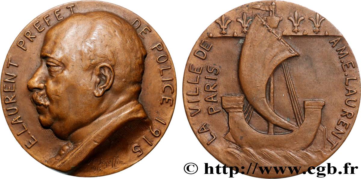 TROISIÈME RÉPUBLIQUE Médaille, Émile Marie Laurent, Préfet de police TTB