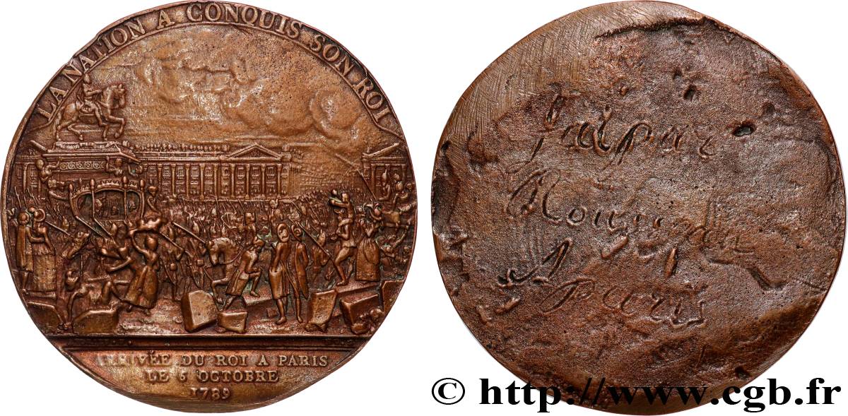 LOUIS XVI Médaille uniface, Arrivée du roi à Paris, refrappe postérieure TTB