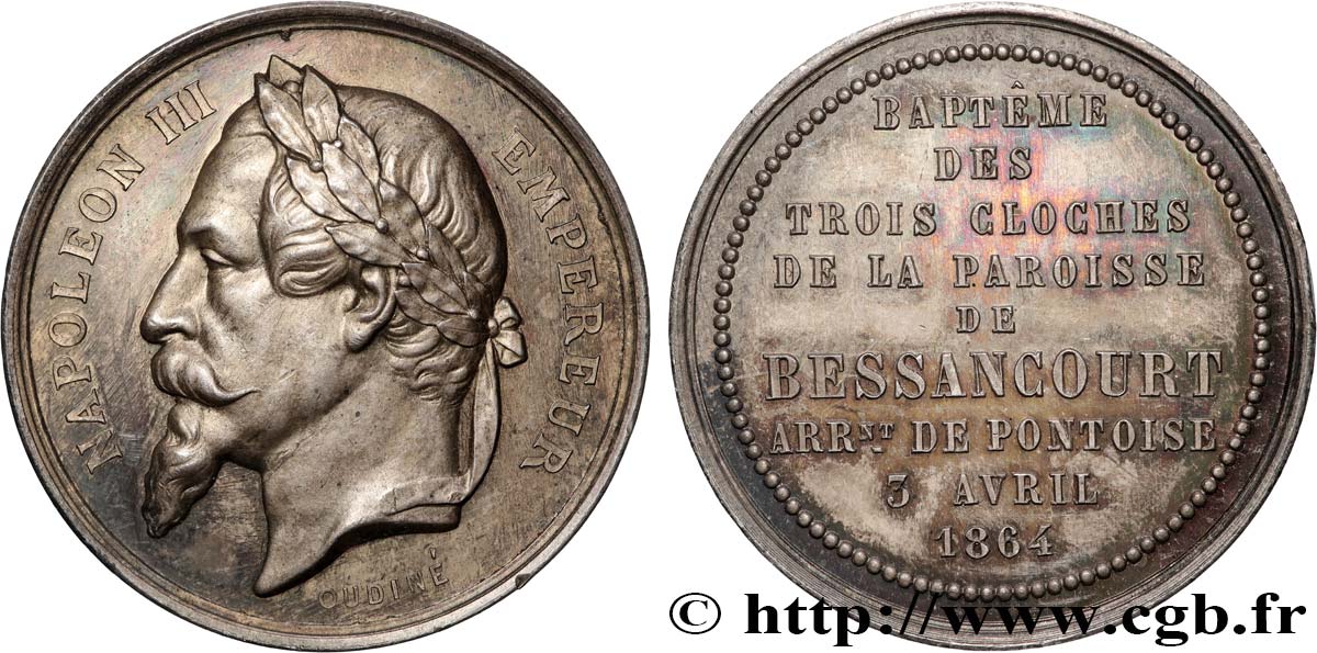 SECOND EMPIRE Médaille, Baptême des trois cloches de la paroisse de Bessancourt SUP/SPL