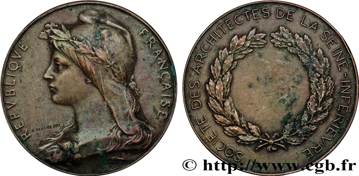 DRITTE FRANZOSISCHE REPUBLIK Médaille, Société des architectes de la Seine Inférieure SS