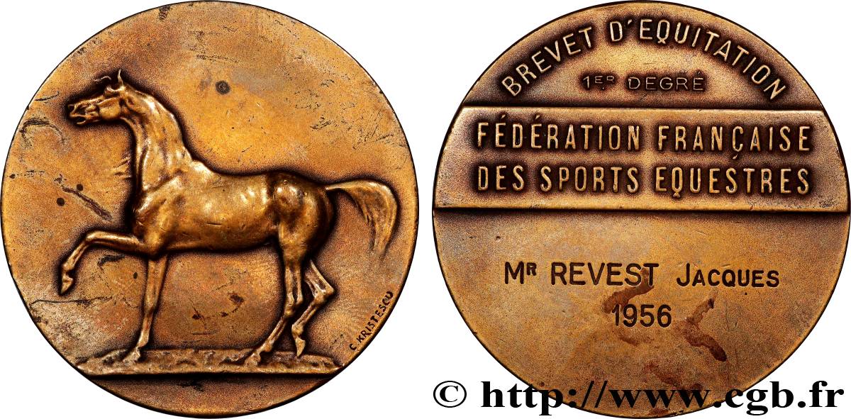 IV REPUBLIC Médaille, Fédération française des sports équestres, Brevet d’équitation XF