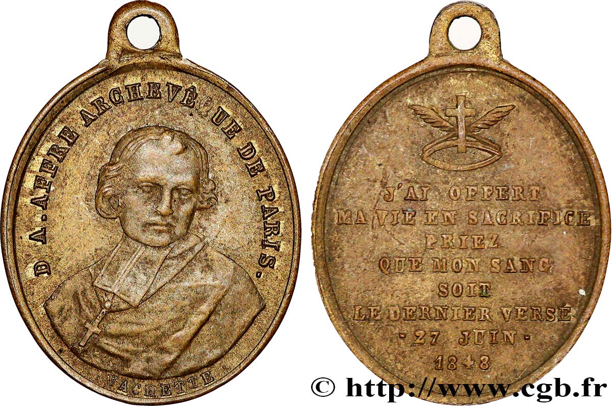 DEUXIÈME RÉPUBLIQUE Médaille, Denys Auguste Affre, archevêque et martyr MBC+/MBC