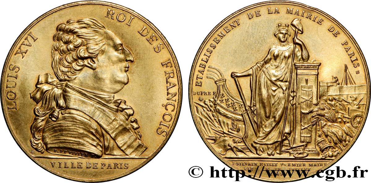 LOUIS XVI Médaille, Ville de Paris - J. S. Bailly maire, refrappe SUP