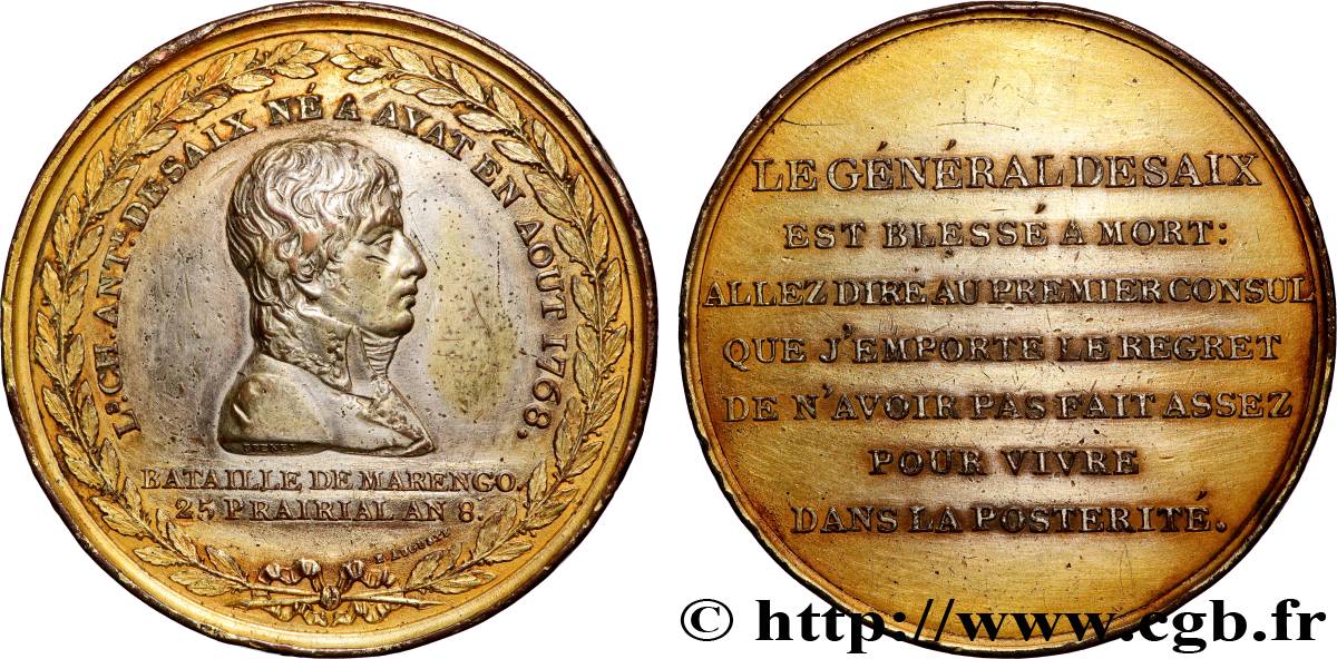 CONSULAT Médaille, Bataille de Marengo, Décès du Général Desaix TTB