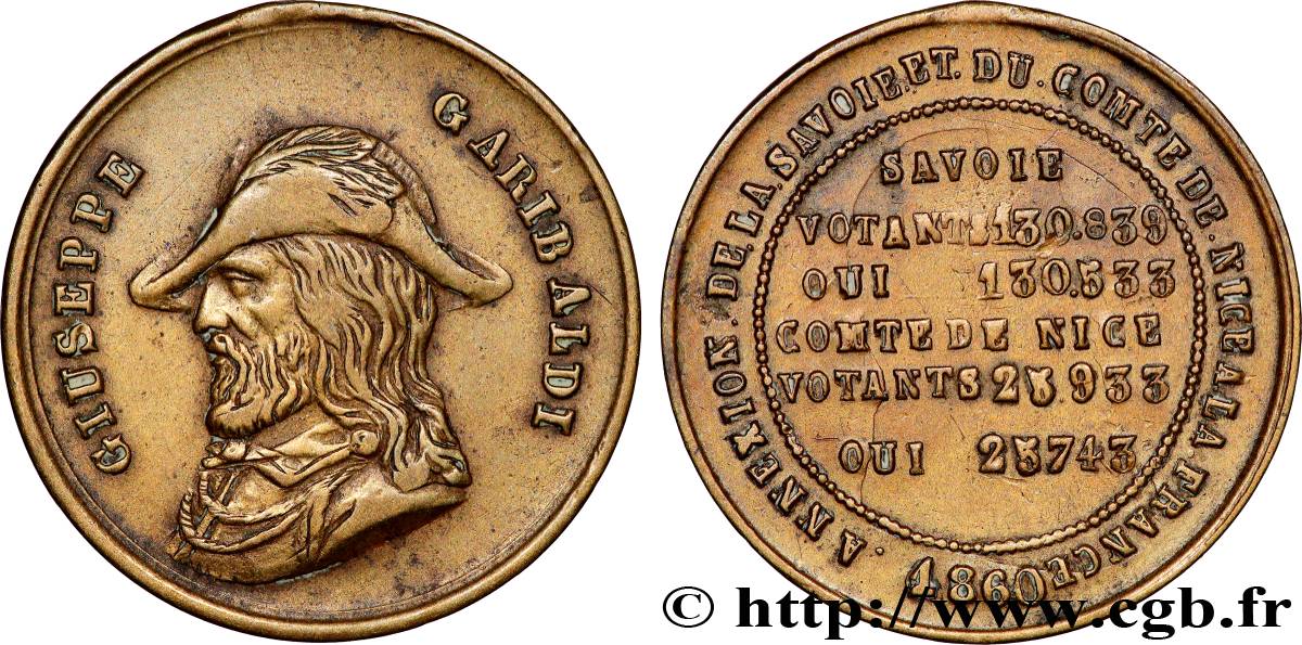 SECOND EMPIRE Médaille, Giuseppe Garibaldi, Annexion de la Savoie et du comté de Nice XF