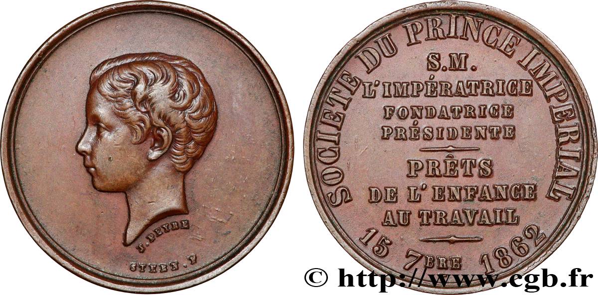 NAPOLEON IV Médaille, Société du Prince Impérial, prêts de l’enfance au travail XF/AU