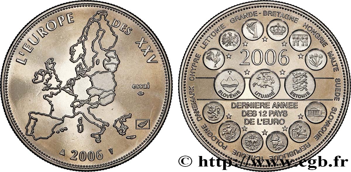 CINQUIÈME RÉPUBLIQUE Médaille, Essai, Dernière année des 12 pays de l’Euro SUP