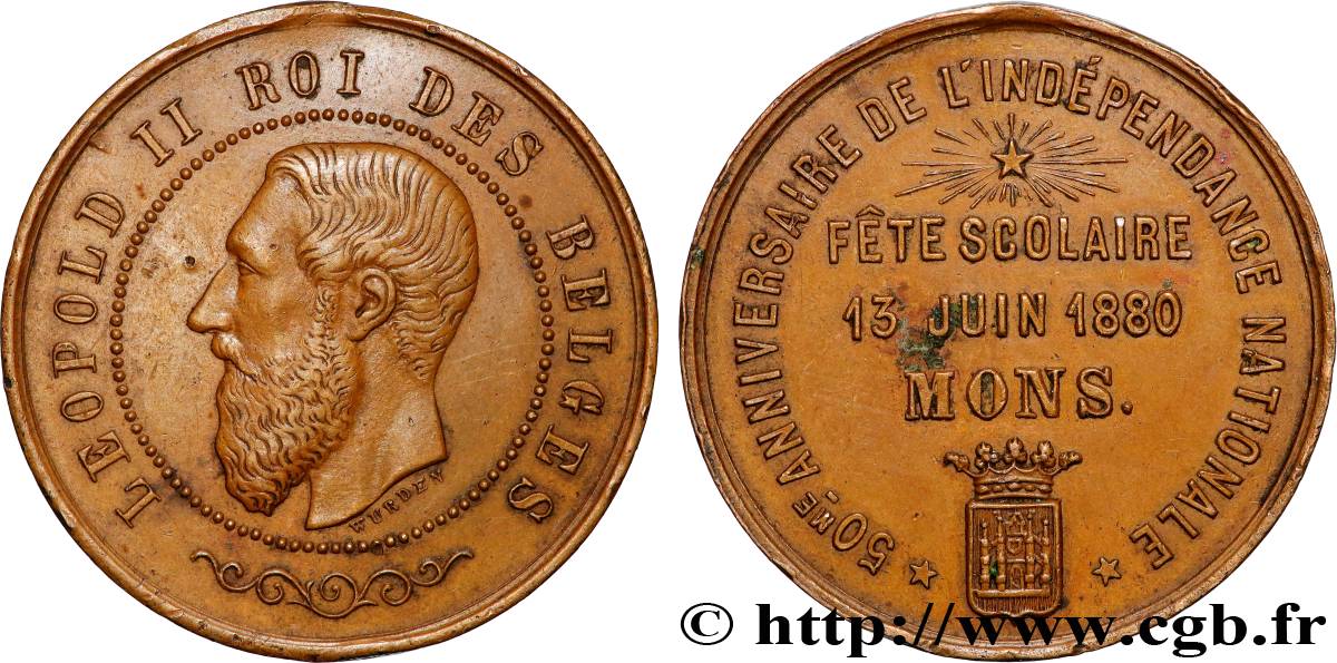 BELGIUM - KINGDOM OF BELGIUM - LEOPOLD II Médaille, 50e anniversaire de l’indépendance nationale, Fête scolaire AU/XF