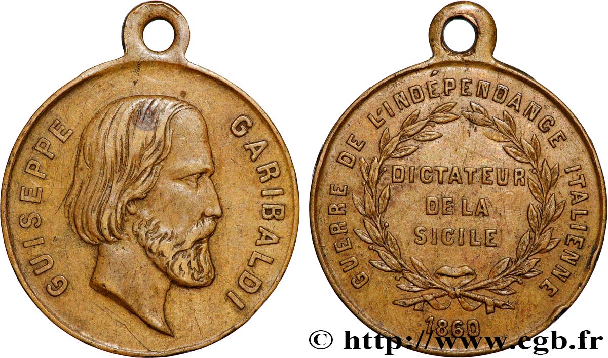 SECOND EMPIRE Médaille, Guiseppe Garibaldi, Dictateur de la Sicile XF