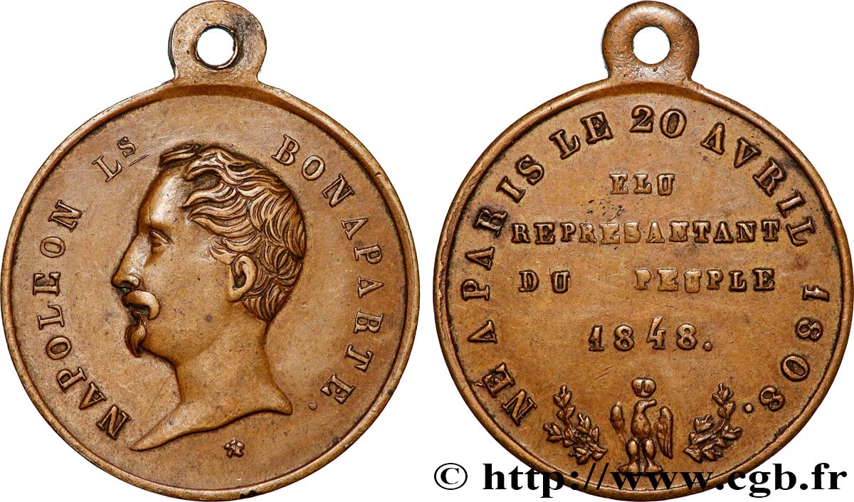 DEUXIÈME RÉPUBLIQUE Médaille, Napoléon Bonaparte, Élu représentant du peuple   TTB