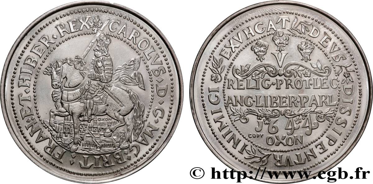 ANGLETERRE - ROYAUME D&nbsp;ANGLETERRE - CHARLES Ier  Médaille, Reproduction d’un Crown d’argent de Charles Ier AU