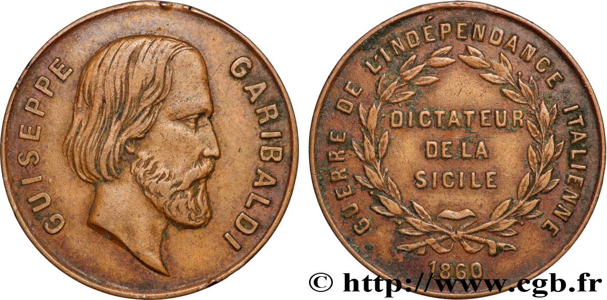 SECOND EMPIRE Médaille, Guiseppe Garibaldi, Dictateur de la Sicile AU