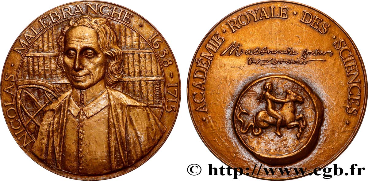 FRENCH ROYAL ACADEMY OF SCIENCES Médaille, Nicolas Malebranche AU