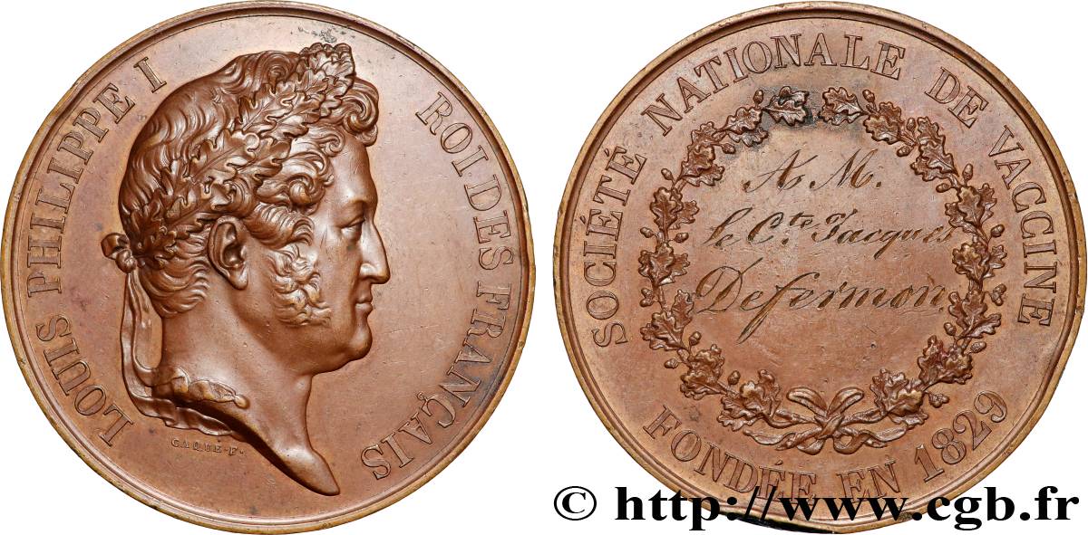 LOUIS-PHILIPPE Ier Médaille, Société nationale de Vaccine  TTB+/TTB