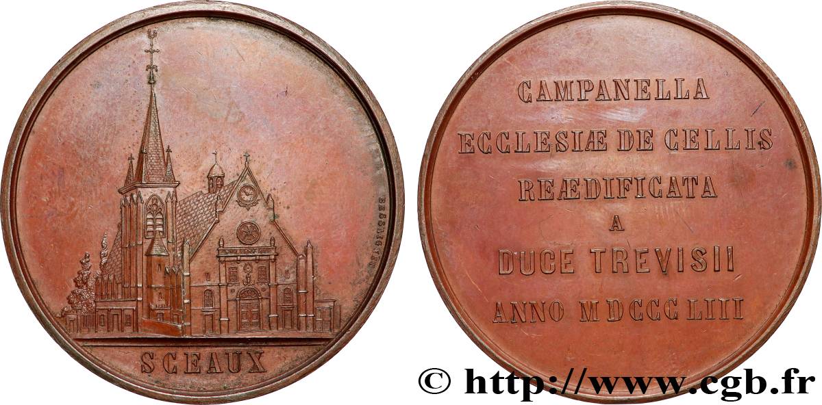 ZWEITES KAISERREICH Médaille, Restauration de l église de Sceaux par le Duc de Trévise VZ