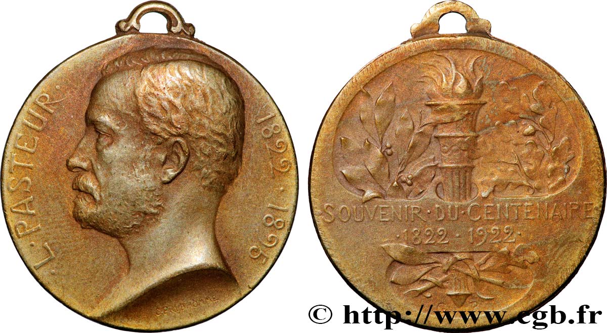TROISIÈME RÉPUBLIQUE Médaille, Souvenir du centenaire de Louis Pasteur TTB+