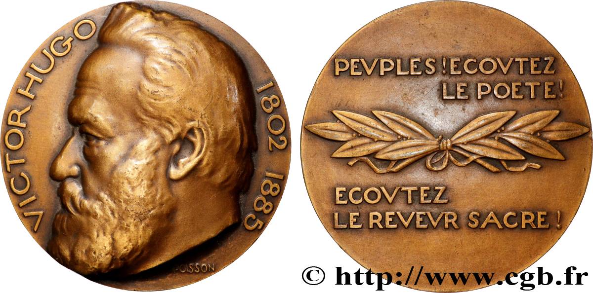 LITTÉRATURE : ÉCRIVAINS/ÉCRIVAINES - POÈTES Médaille, Victor Hugo TTB+