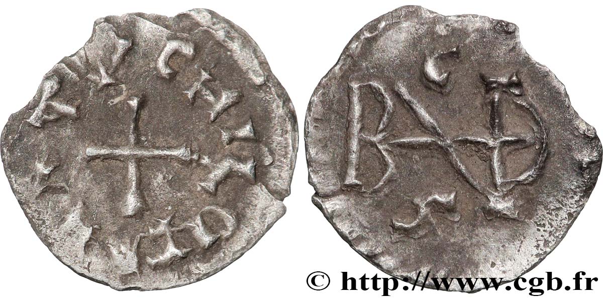 ROYAUME FRANC - CHILDEBERT Ier Argenteus léger au Chrisme TTB/TTB+