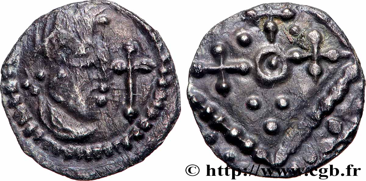ENGLAND - ANGELSASSCHE Sceat à la tête avec croix, et au carré perlé, série G SS/fVZ