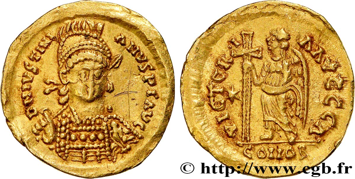 ROYAUME OSTROGOTH - ATHALARIC Solidus à la victoire au nom de Justinien Ier TTB+