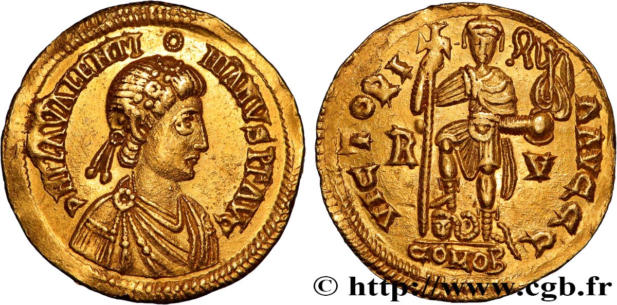 PSEUDO-IMPERIAL COINAGE IN THE NAME OF VALENTINIAN III - VISIGOTHS OR BURGUNDIANS Solidus AU