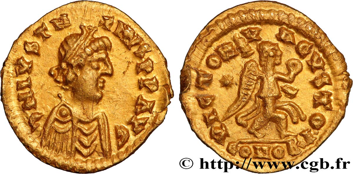 PSEUDO-IMPERIAL COINAGE Triens à la victoire, au nom de Justinien I AU