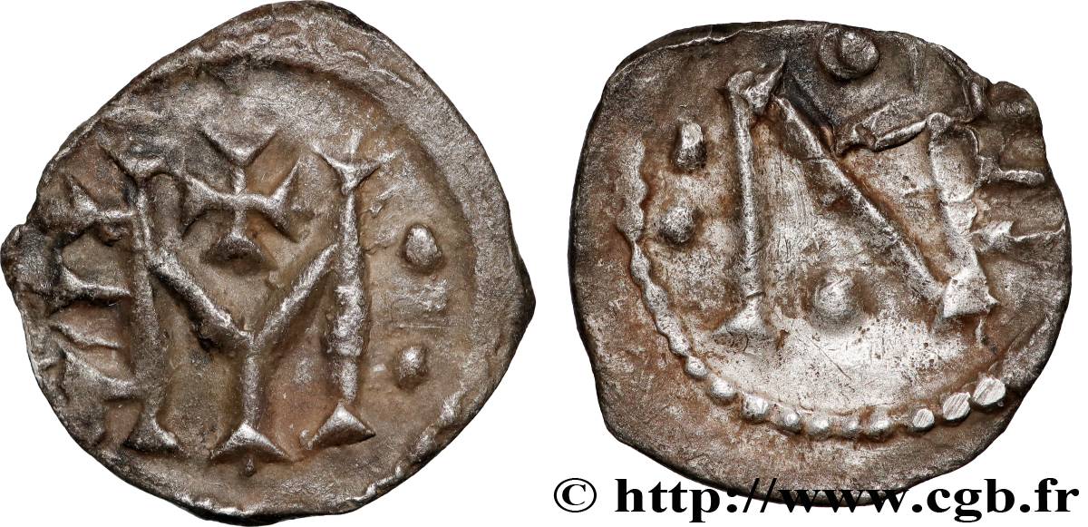 MONEDAS DE LOS MEROVINGIOS - POITOU - METALVS VICVS - Melle ? (Deux-Sevres) Denier au monogramme ME MBC+