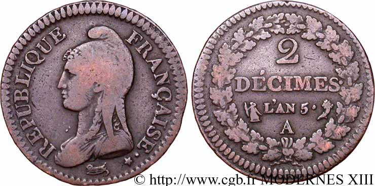 2 décimes Dupré  1797 Paris F.145/8 S30 