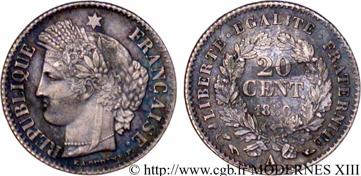 20 centimes Cérès, IIe République 1850 Paris F.146/2 EBC59 