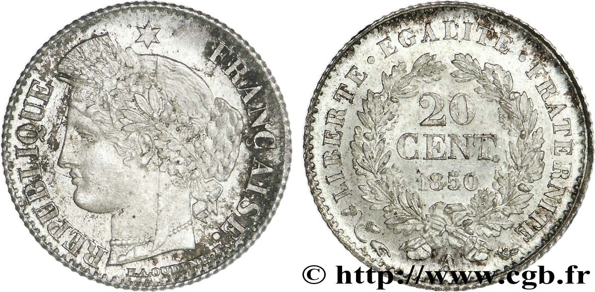 20 centimes Cérès, IIe République 1850 Paris F.146/2 EBC55 