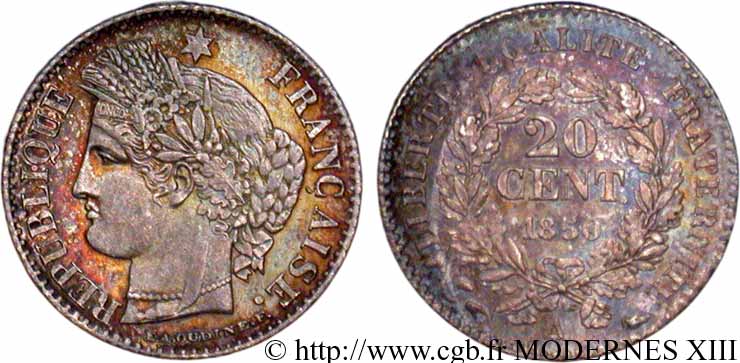 20 centimes Cérès, IIe République 1850 Paris F.146/3 VZ62 