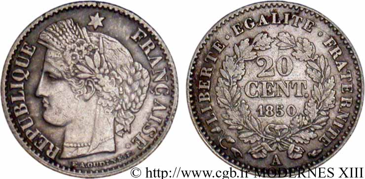 20 centimes Cérès, IIe République 1850 Paris F.146/3 SS48 