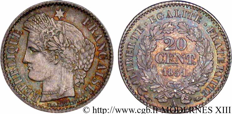 20 centimes Cérès, IIe République 1851 Paris F.146/7 VZ61 