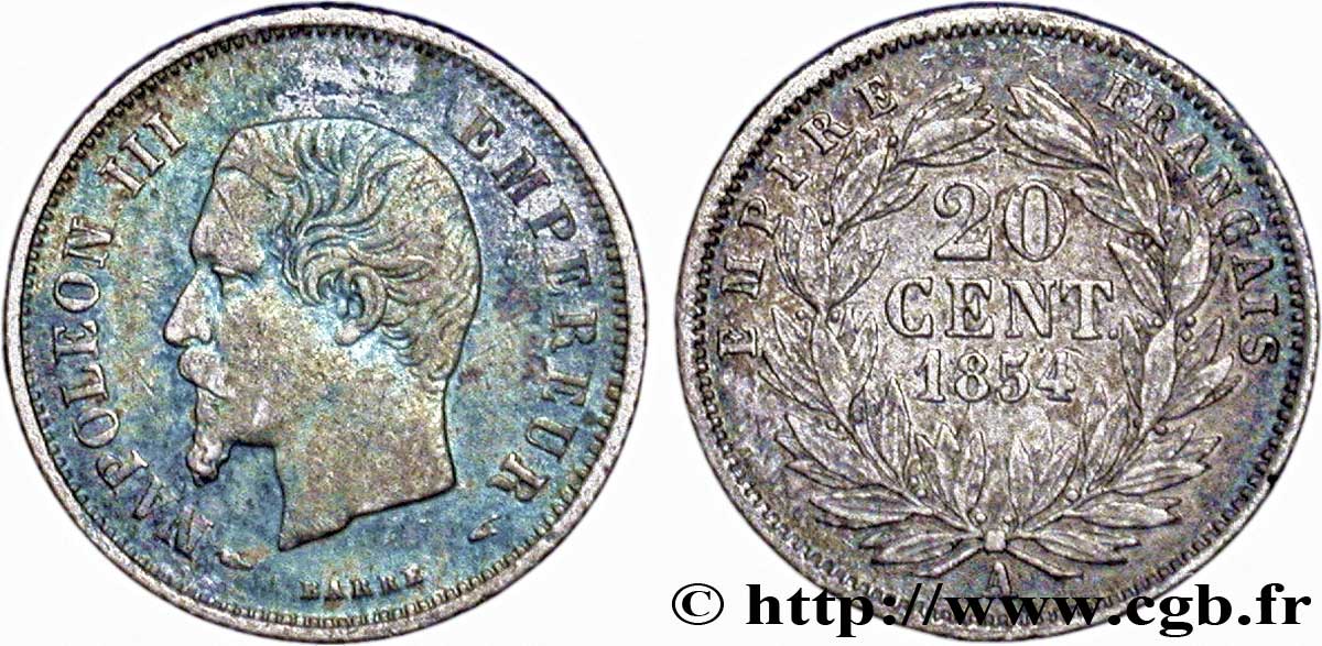 20 centimes Napoléon III, tête nue 1854 Paris F.148/2 S35 