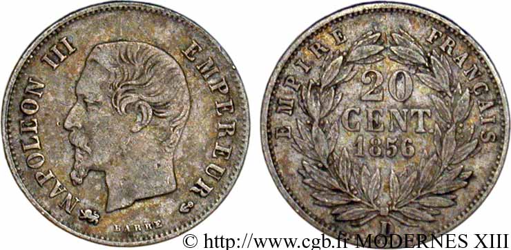 20 centimes Napoléon III, tête nue 1856 Lyon F.148/6 MB35 
