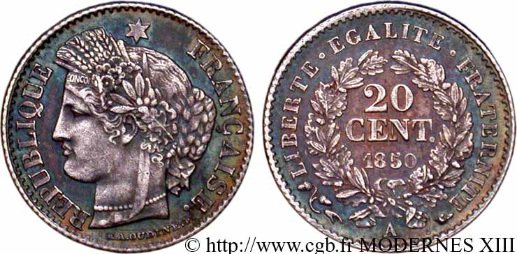 20 centimes Cérès, IIe République 1850 Paris F.146/2 MS60 