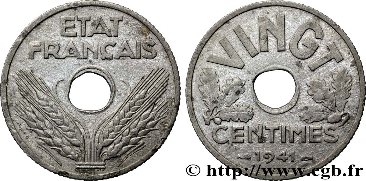 VINGT centimes État français 1941  F.152/2 TTB50 
