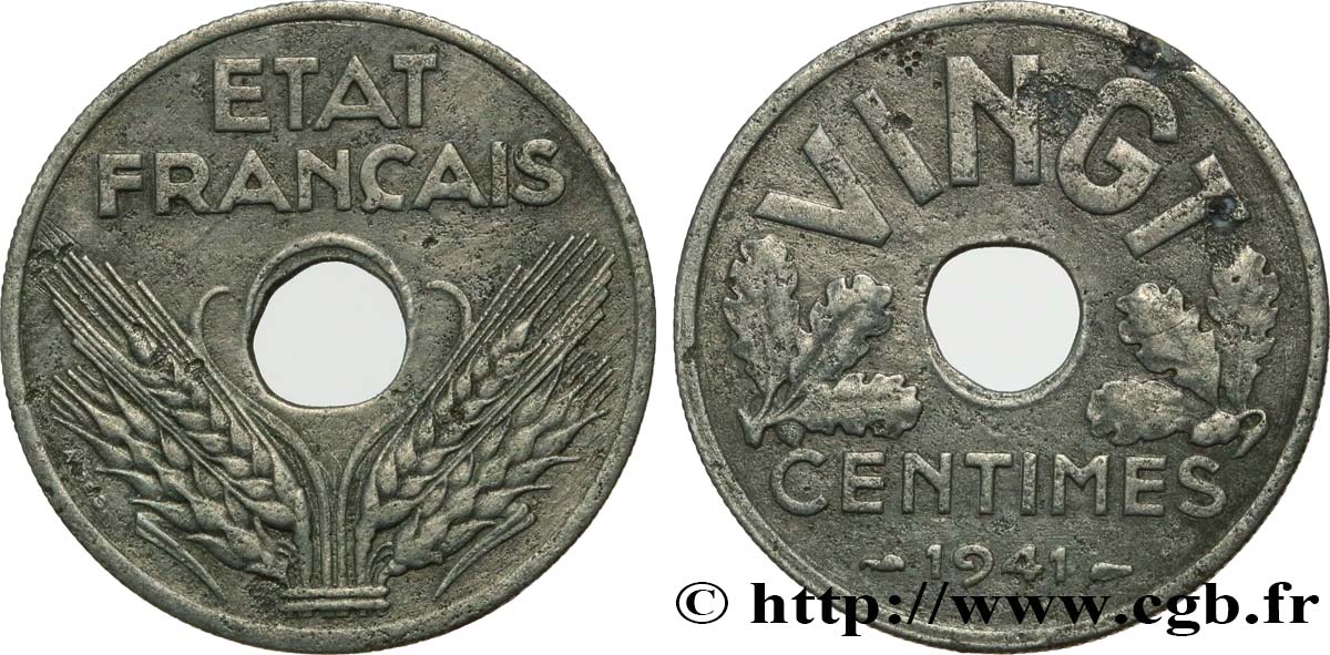 VINGT centimes État français 1941  F.152/2 TTB48 
