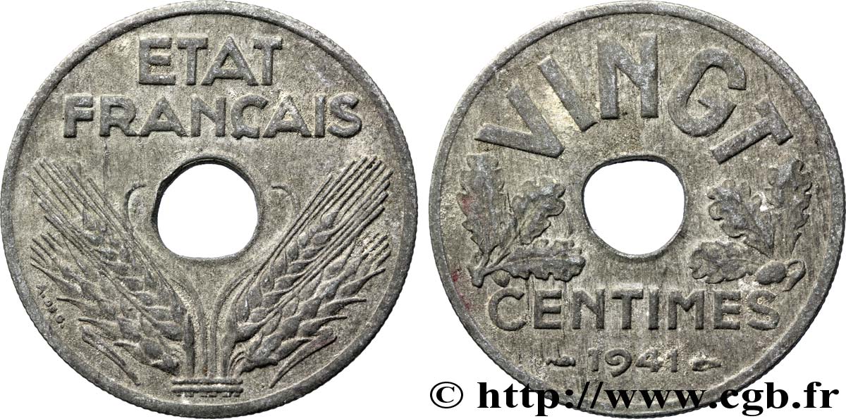 VINGT centimes État français 1941  F.152/2 MBC40 