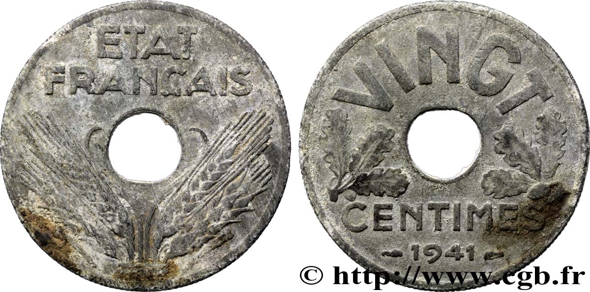 VINGT centimes État français 1941  F.152/2 B12 