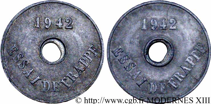 Essai de frappe, 20 centimes 1942  G.319  XF48 
