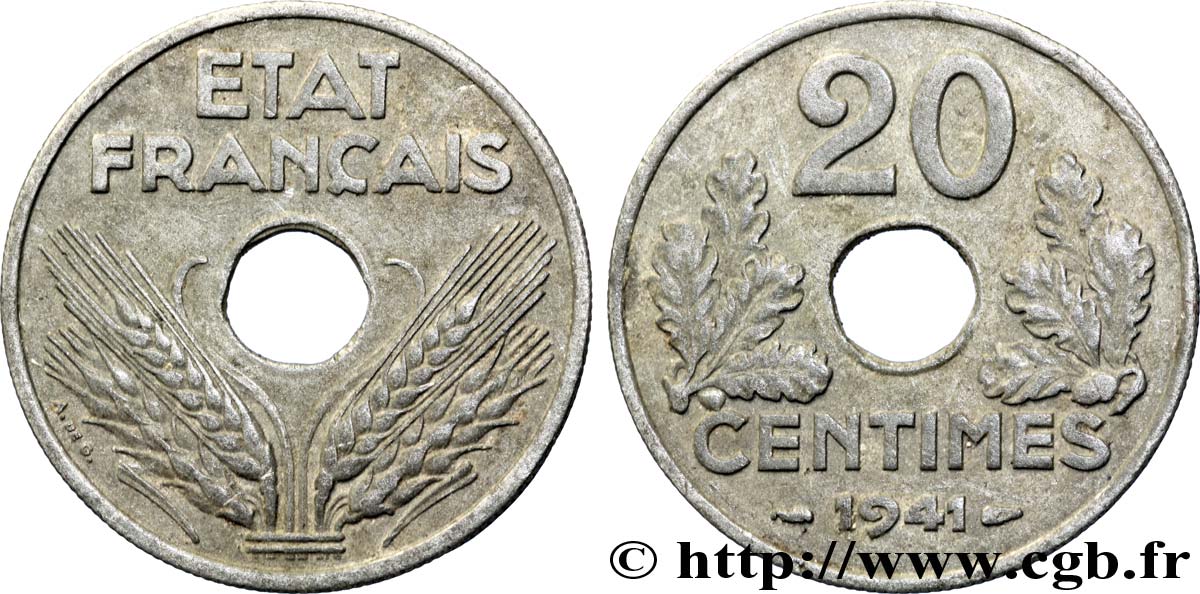 20 centimes État français, lourde 1941  F.153/2 TB35 