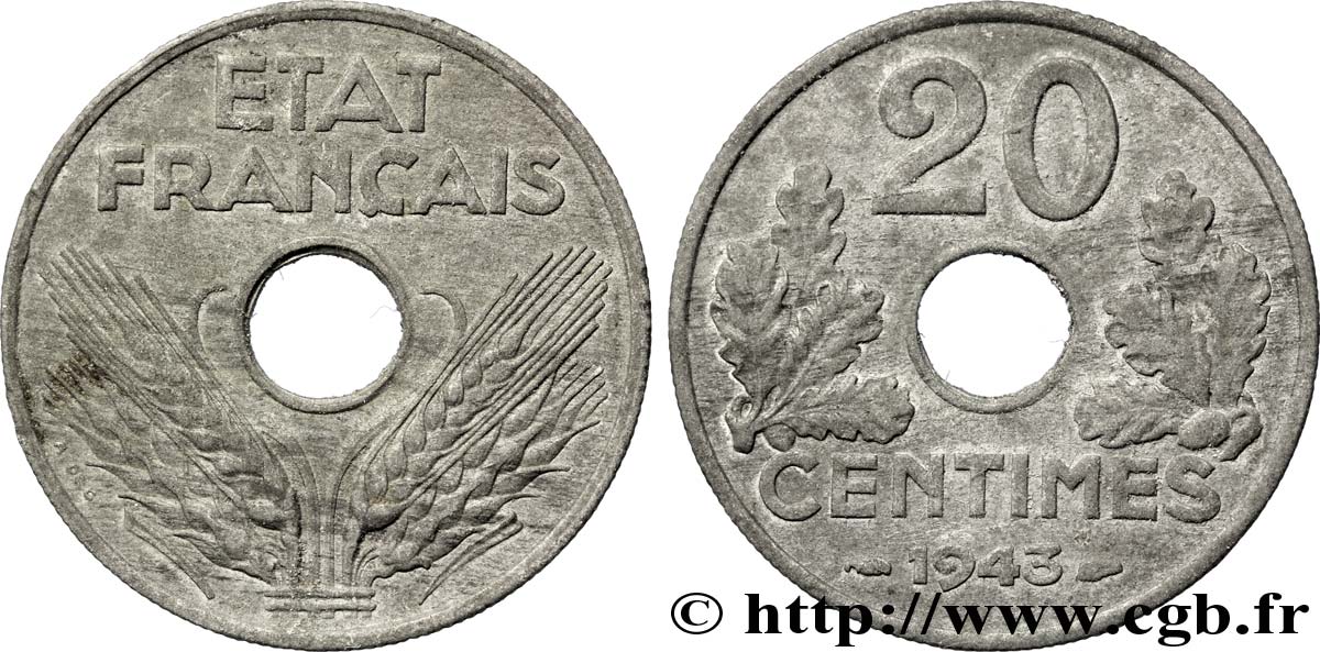 20 centimes État français, légère 1943  F.153A/1 TB35 