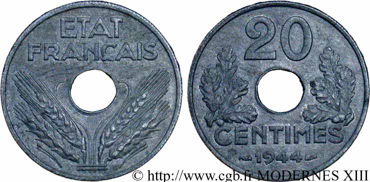 20 centimes État français, légère 1944  F.153A/2 TTB40 