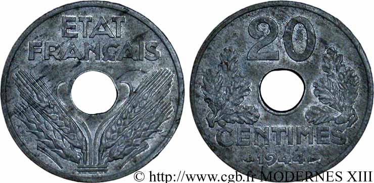 20 centimes État français, légère 1944  F.153A/2 TB35 