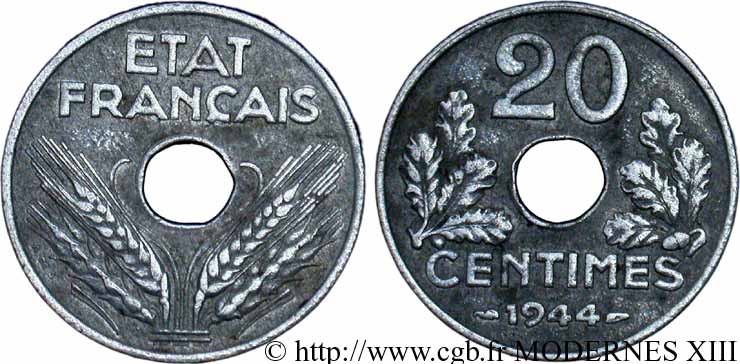 20 centimes État français, légère 1944  F.153A/2 TB20 