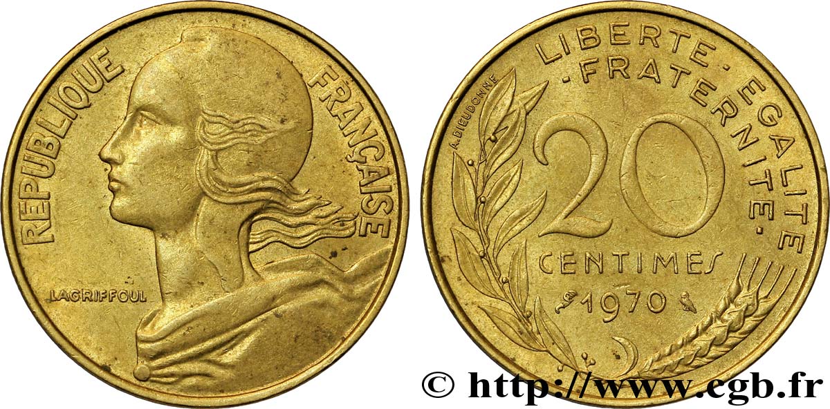 20 centimes Marianne 1970 Paris F.156/10 EBC55 